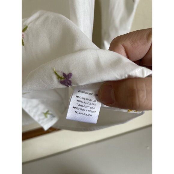 Indigo Rose Size Small White Floral Embroidered Collared Button Up Long Sleeve S - Picture 8 of 9
